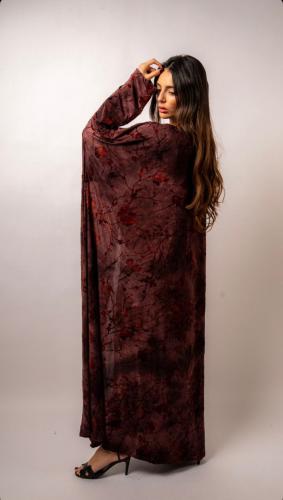 Wrap abaya, vintage floral - burgundy