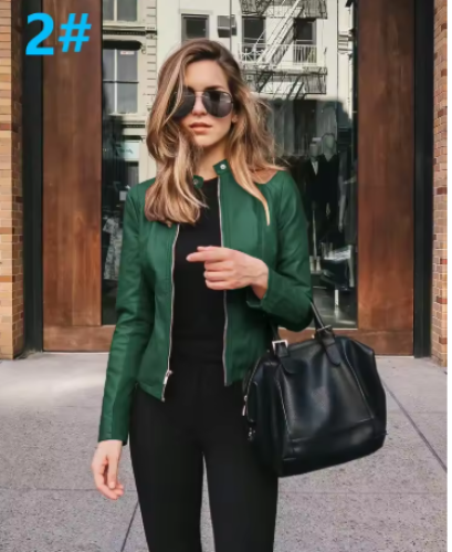 جاكيت نسائي جلد الصناعي مع سحاب