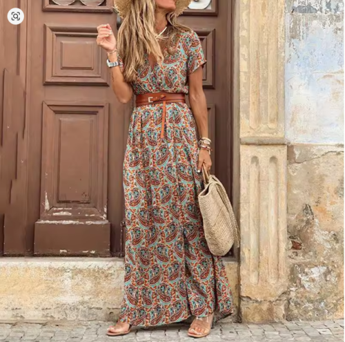 فستان نسائي طويل مع حزام