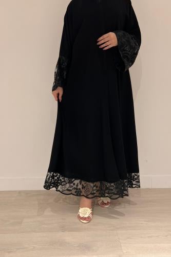 عباية كريب اسود نص كلوش