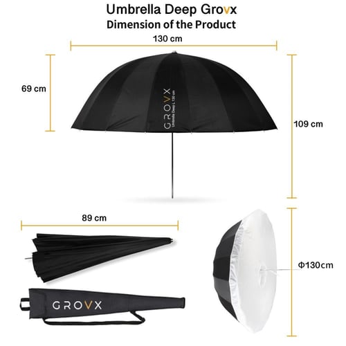 ديب أمبريلا تصوير سيلفر 130 سم بارابوليك مع مشتت –...