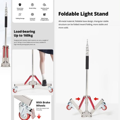 استاند إضاءة استوديو استيل ثقيل 500 سم AMBITFUL مع...