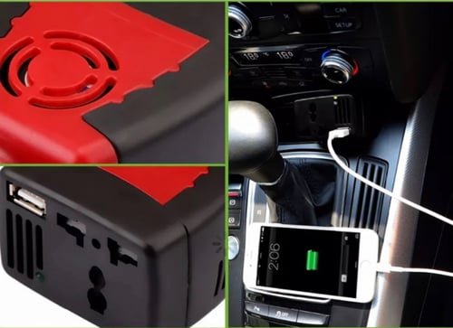 شاحن سيارة + محول كهربائي 12 فولت الى 220 فولت 2 ف...