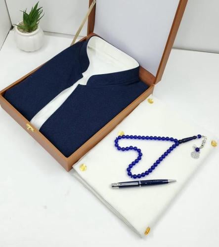 بوكس هدية رجالي فاخر كحلي | سديري أنيق مع شال أبيض...