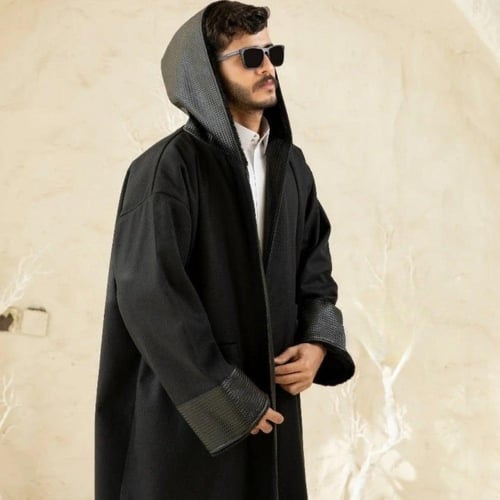 فروة شتوية رجالي جوخ مع تفاصيل جلد على الأطراف – ل...