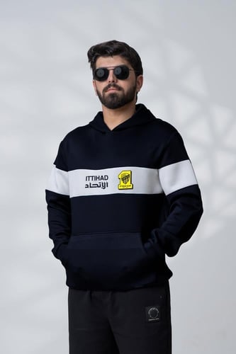 هودي نادي الإتحاد اسود بشريط أبيض وشعار النادي