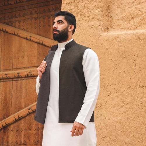 سديري شتوي رجالي دبل فيس رمادي مع اسود