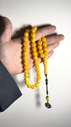 Buckle yellow wavy with metal, bead size: 10 mm, type of story: circular, number of beads: 45