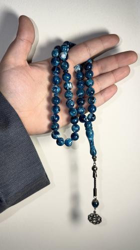 Turquoise marble-like cloisonné with metal, bead size: 10 mm, type of story: circular, number of beads: 45
