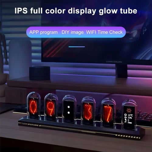 ساعة RGB Nixie LED بإضاءة أنبوبية