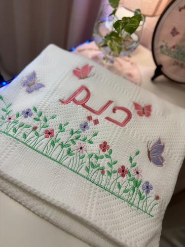 Silky blanket, cotton warmth.. embraces your baby with love. Custom embroidery design.