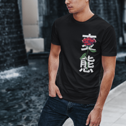 تيشرت - بلوفر تصميم وردة ياباني