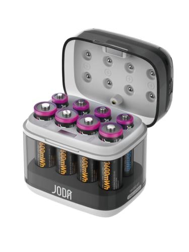 إليك النص الموجود في الصورة: **منصة بطاريات JODA HARBO - أبيض** ‏JODA Harbo 8T 8 Pack 4*AA + 4*AAA Lithium Battery ‏with Portable...
