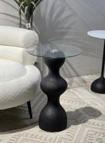 طاولة خدمة أسود بسطح زجاج