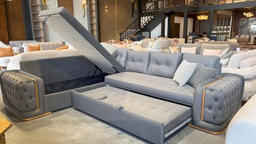 كنب حرف L بمساحة توسعة ومساحة تخزين