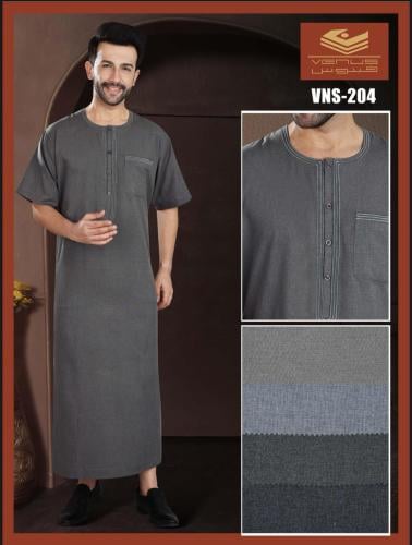 ثوب نوم فينوس دائري زرار مطرز كتان رجالي مقاس خاص