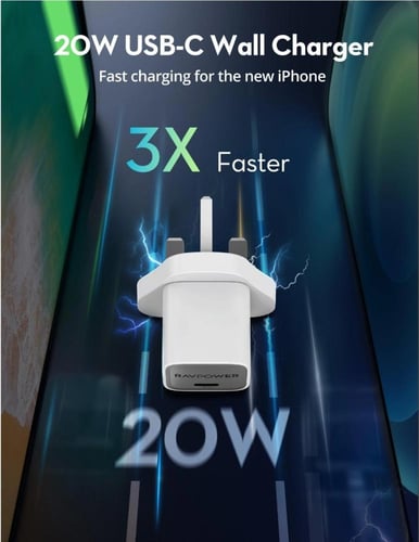 شاحن جداري 20 واط RAVPower PD Pioneer – USB-C سريع...