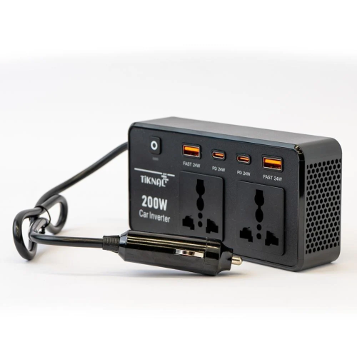 محول سيارة TiKNAL 200 واط مع منافذ AC مزدوجة وUSB/...