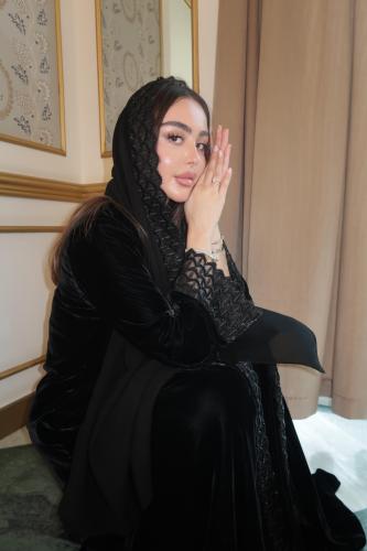Hamsat velvet abaya with crystal cost on the sleeves and the hijab