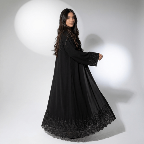 Al-Jawhara abaya, quarter flared, royal fabric with an elegant design