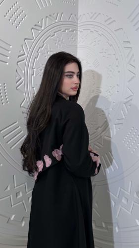Pink angel abaya with pink embroidered details