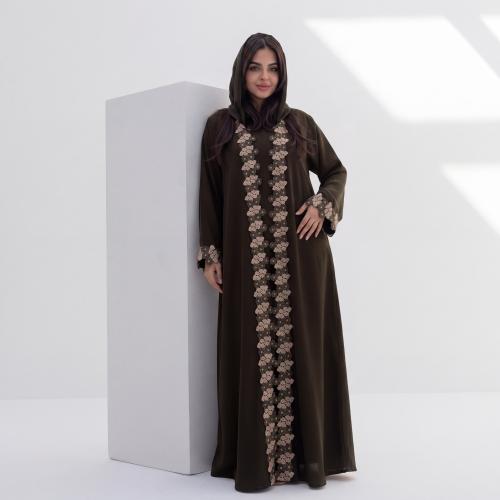 عباية الكمال زيتونية فاخرة بتطريز الزهور