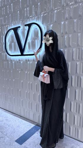 Madeline chiffon abaya padded half with polka dot pattern