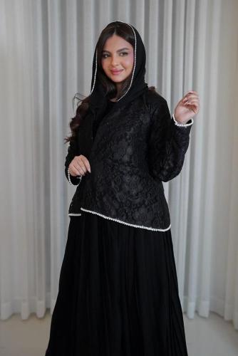 Abaya Heeba French lace and crushed chiffon