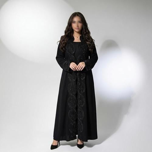 Abaya and Qaar with royal fabric and crystal