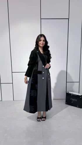 Black linen blazer with gray