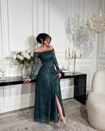 Long olive green lace dress