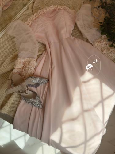 Soft baby pink dress with tulle sleeves