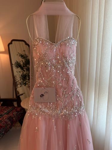 Evening dress top pink tulle embroidered