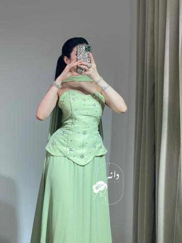 Evening dress green color corset
