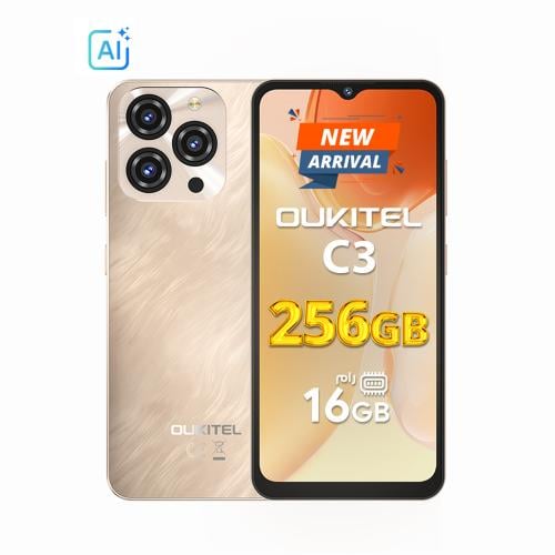 اوكيتل جوال C3 ثنائي الشريحة بذاكرة رام 4+12 جيجابايت وذاكرة داخلية 256 جيجابايت يدعم 4G لون ذهبي