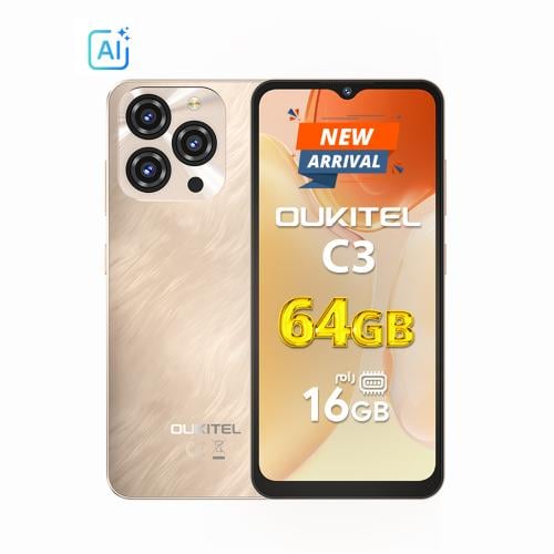 اوكيتل جوال C3 ثنائي الشريحة بذاكرة رام 4+12 جيجابايت وذاكرة داخلية 64 جيجابايت يدعم 4G لون ذهبي
