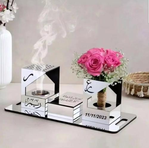 طقم مبخره عروس اكريلك مع استاند بالاسم-متجر غيم