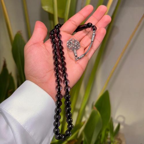 سبحة بكلايت اسود شفاف مع طربزونة فضه