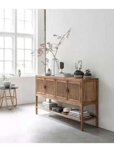 Wood and rattan console table