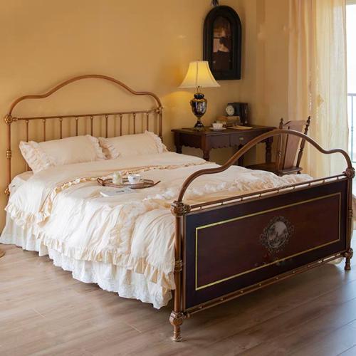 Elegant iron bed with wooden panel French style