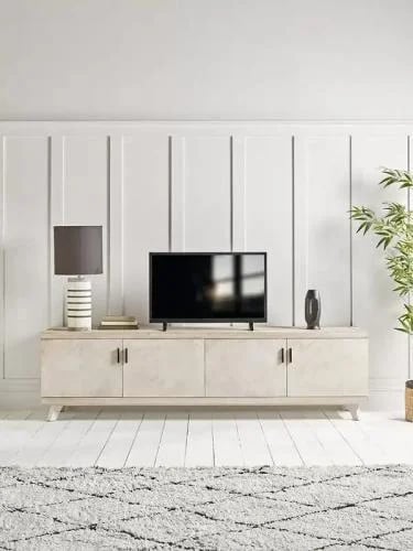 Natural wood TV table, cream white