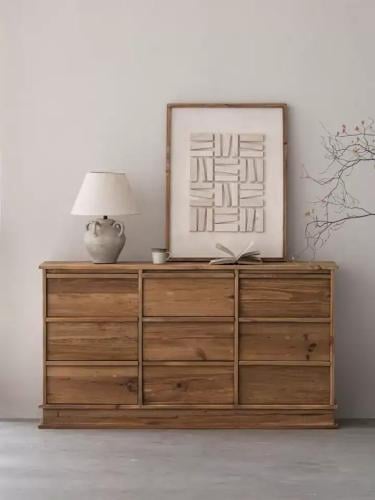 Rustic pine wardrobe with 9 drawers