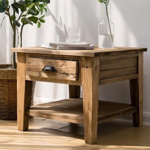 Side table with drawer and gold handle