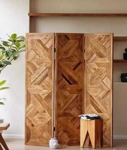 A brown aged pine wooden screen