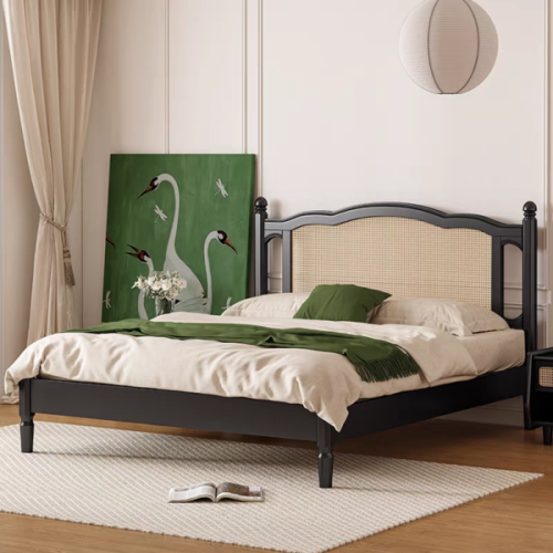 French-style wooden and rattan bed