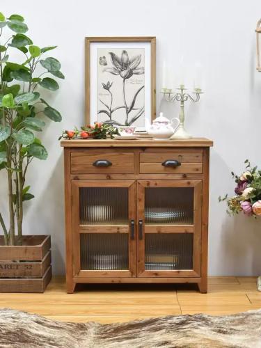 Natural pine wood wardrobe with two drawers for st...