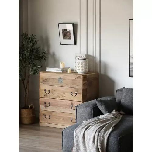 Storage cabinet with multiple drawers made of natural pine wood