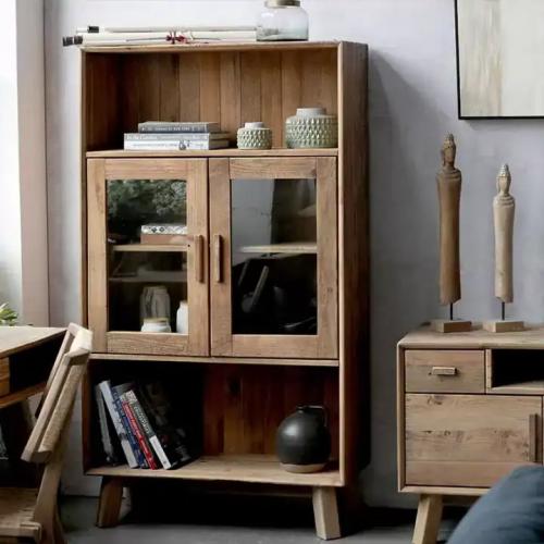 Wooden home library with glass doors