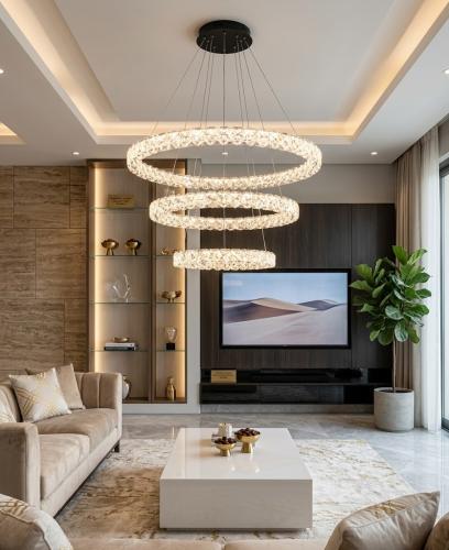 ثريا LED مودرن حلقات كريستالية 80+60+40 سم – 2666