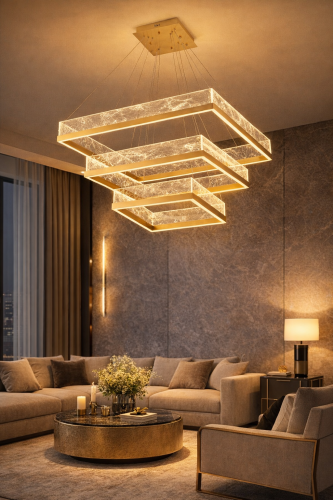 علاقي مودرن ذهبي – تصميم مربعات LED بثلاثة ألوان –...